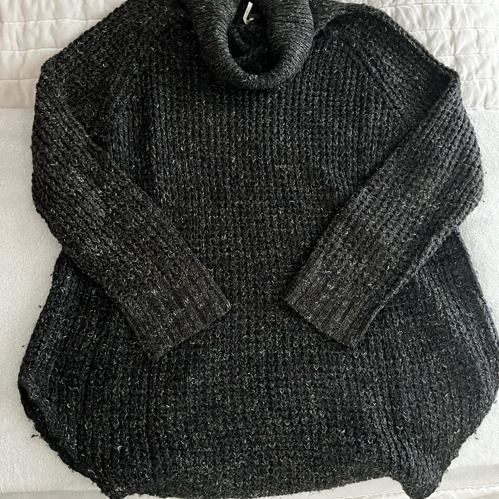 Free People Dark Green Turtleneck Cowl Sweater